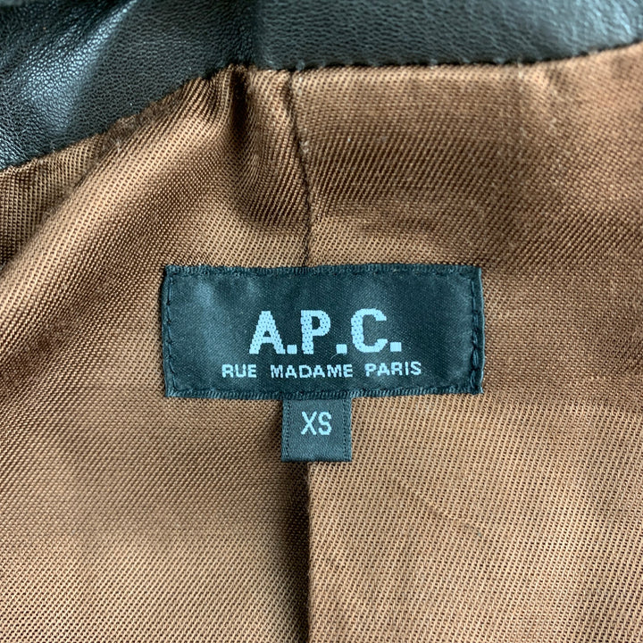 Chaqueta motera de cuero marrón con cuello desmontable de APC talla XS