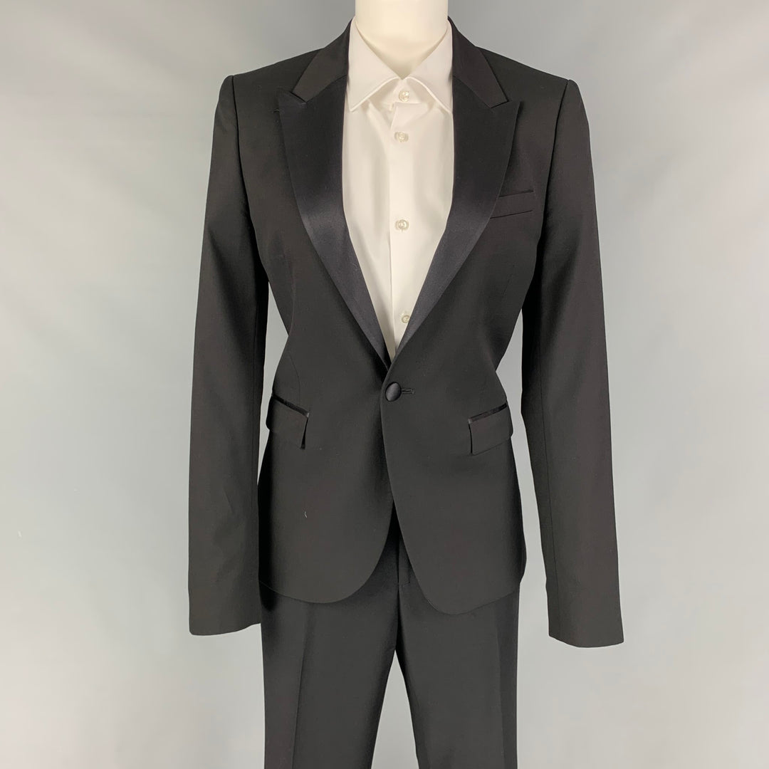 THE KOOPLES Size 36 Black Wool Peak Lapel Fitted Tuxedo Suit