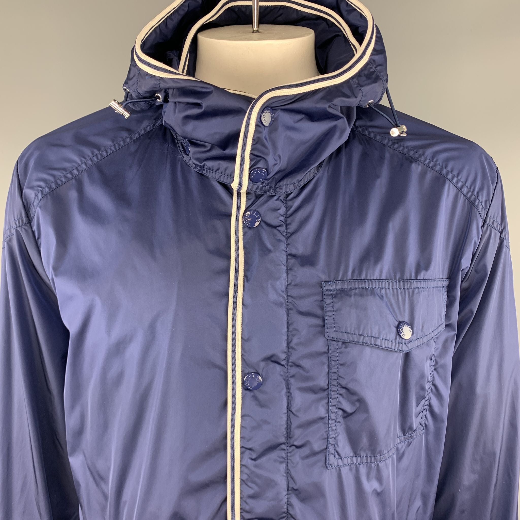 MONCLER Gustave Size XL Navy Solid Nylon Zip & Snaps Size