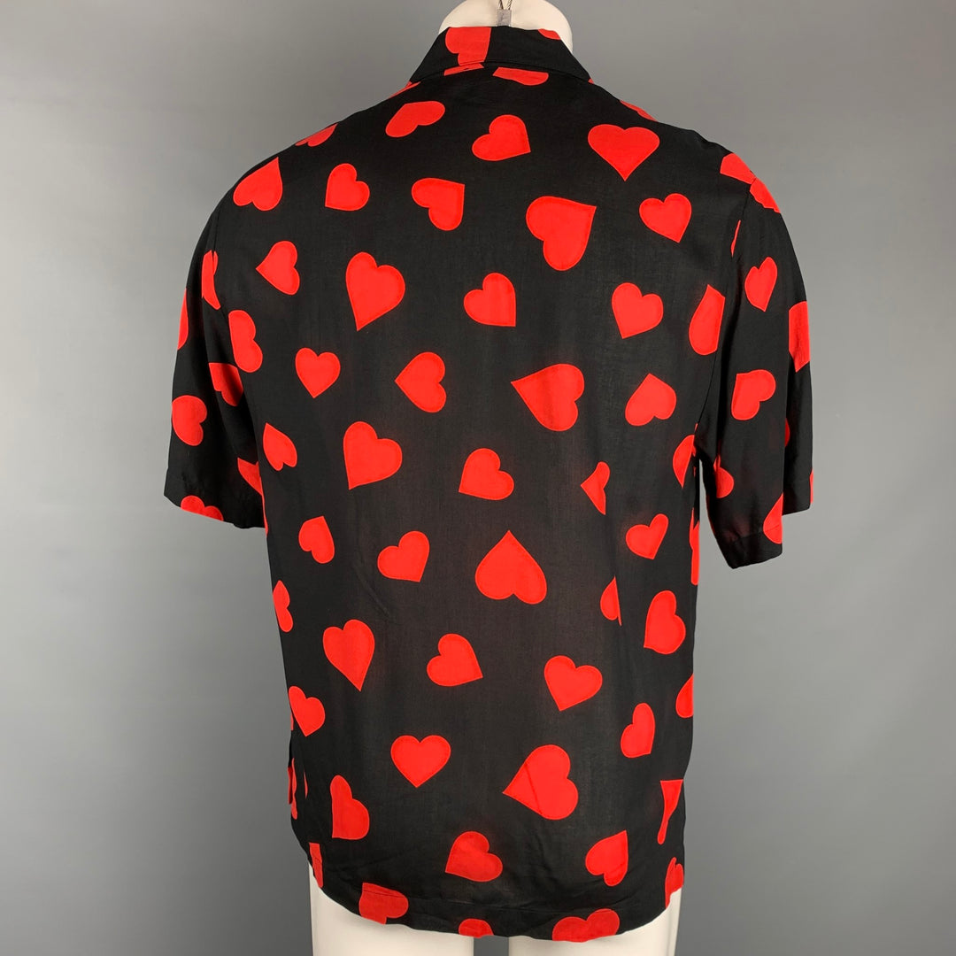SANDRO Taille L Chemise à manches courtes boutonnée en viscose à imprimé coeur noir et rouge