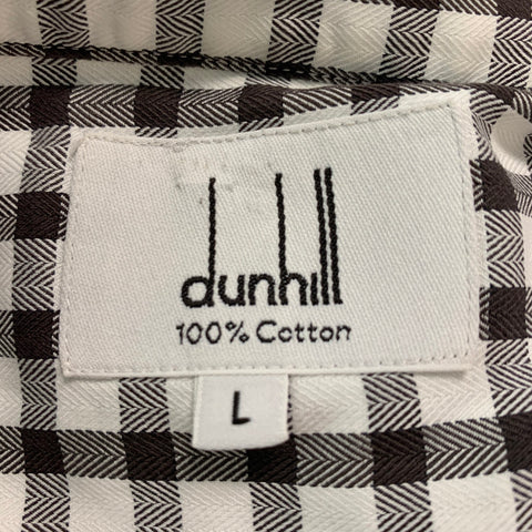 DUNHILL Size L Brown & White Checkered Cotton Button Down Long Sleeve Shirt