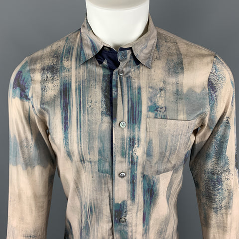 ALEXANDER MCQUEEN Talla S Camisa de manga larga con botones en beige y azul marino