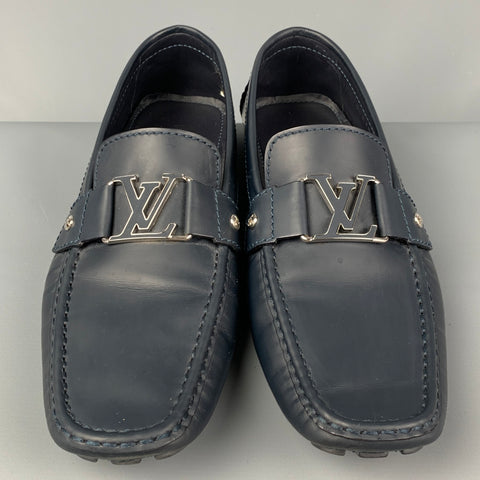 LOUIS VUITTON Size 10.5 Navy Leather Drivers Loafers