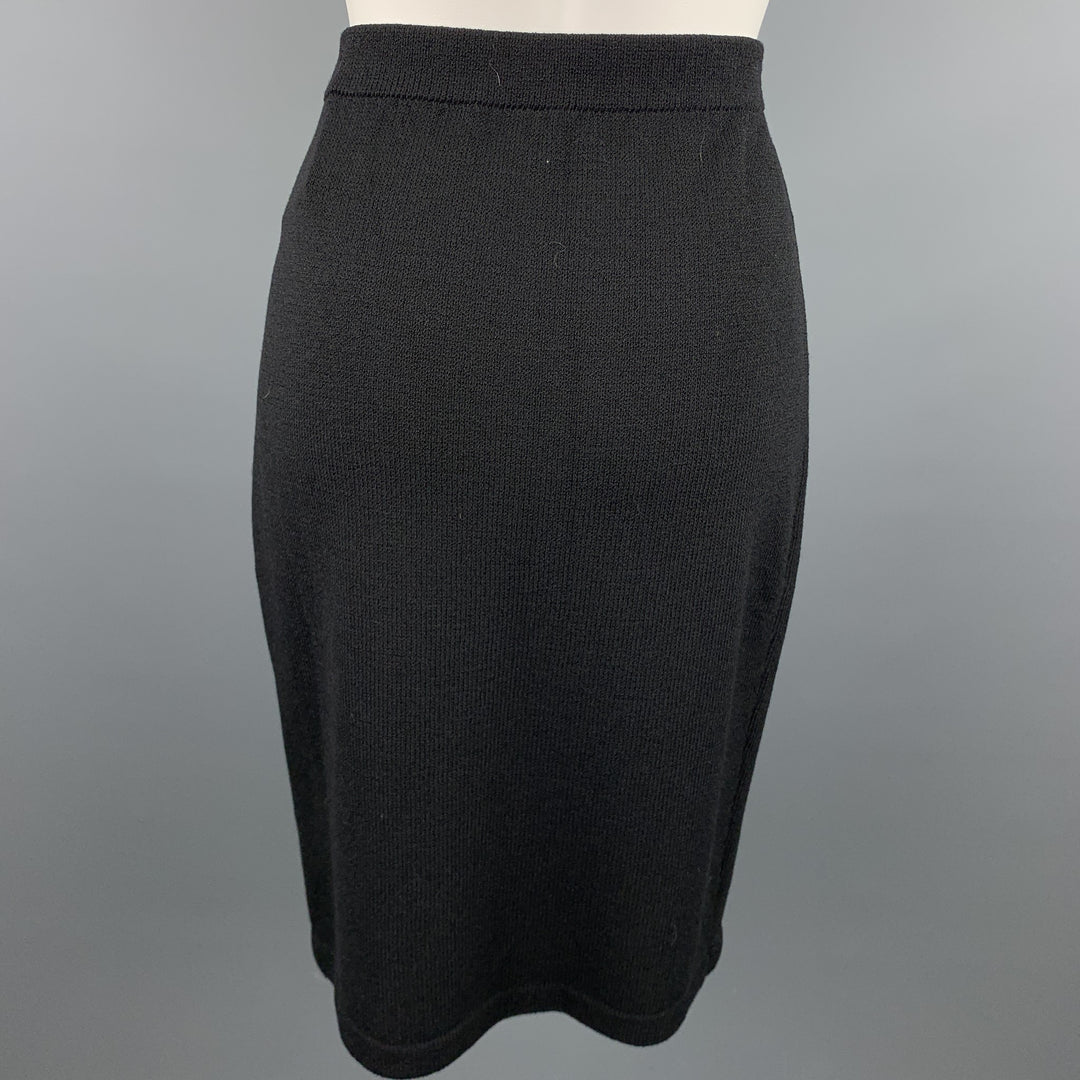 ST. JOHN Size 4 Black Knitted Wool / Rayon Pencil Skirt