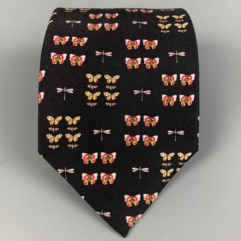 GUCCI Black Multi-Color Butterfly Silk Tie