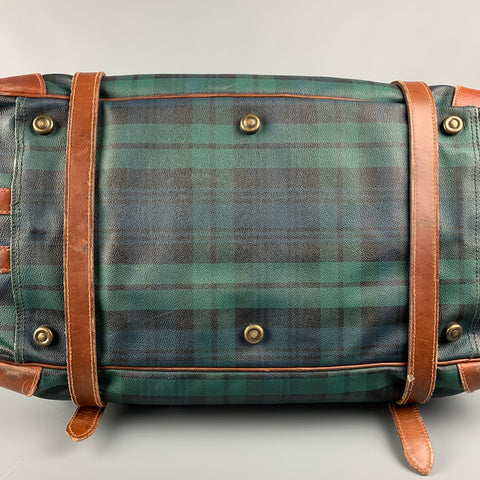 Vintage RALPH LAUREN Green & Black Blackwatch Coated Canvas Tan Weekener Bag