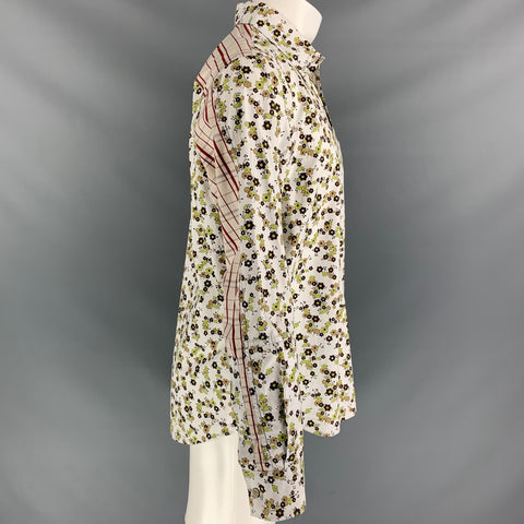 MARNI Size S White Brown Mixed Fabrics Cotton Button Up Long Sleeve Shirt