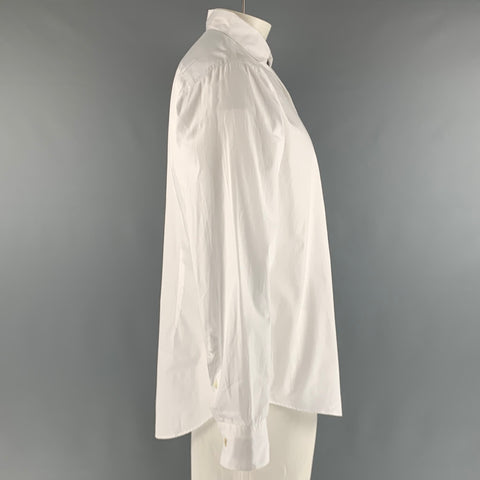 ELEVENTY Size XL White Solid Cotton Button Up Long Sleeve Shirt