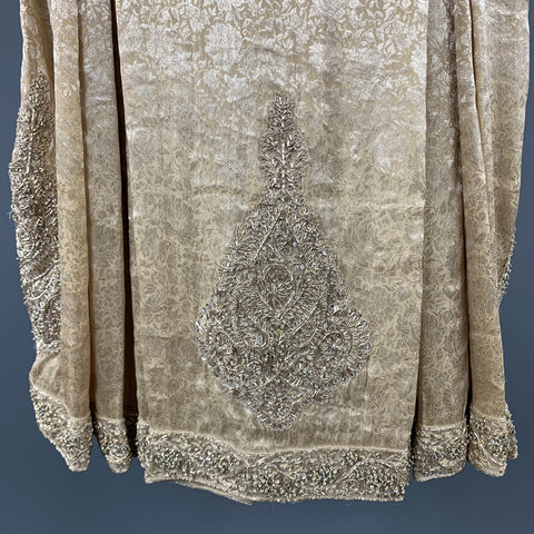 MARCHESA Size 6 Beige Metallic Floral Silk Beaded Strapless Cocktail Dress