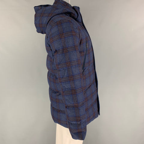 KJUS Size 42 Navy Gray Orange Plaid Wool Cashmere Jacket