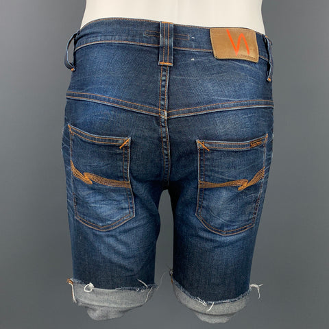 NUDIE JEANS Size 29 Blue Distressed Denim Zip Fly Cut-Off Shorts