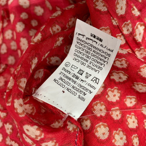VINTAGE Red & Beige Floral Cotton Scarf