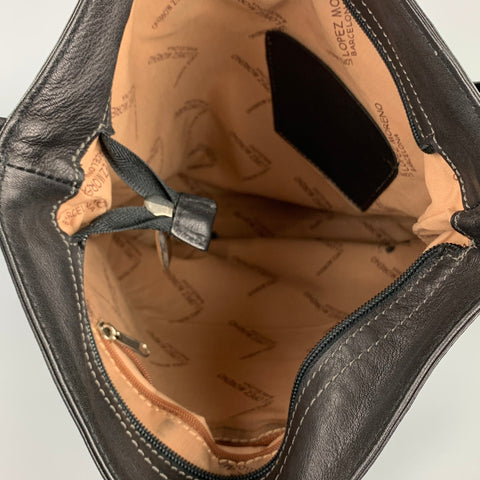 LOPEZ MORENO Black Contrast Stitch Leather Shoulder Bag