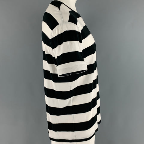 RALPH LAUREN Taille XL T-shirt à col rond en coton à rayures blanches noires