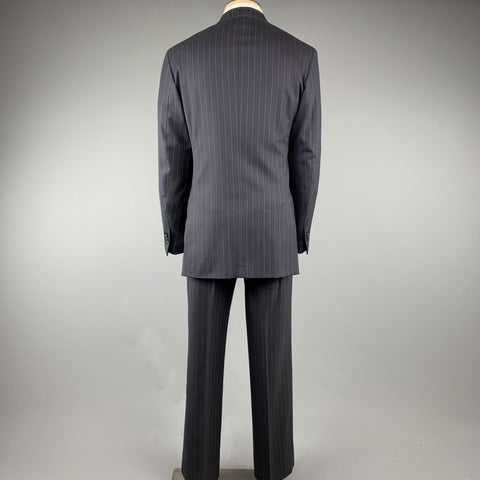 ISAIA Chest Size 40 Long Navy Stripe Wool Peak Lapel 32 34 Suit