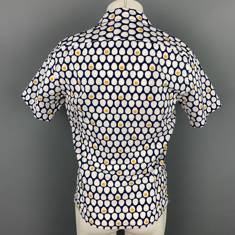SAKS FIFTH AVENUE Size S Navy & White Seersucker Cotton Short Sleeve Shirt
