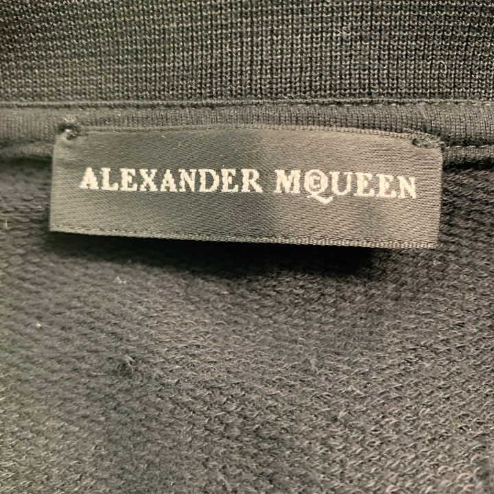 ALEXANDER MCQUEEN Size XL Black White Cotton Zip Up Cardigan