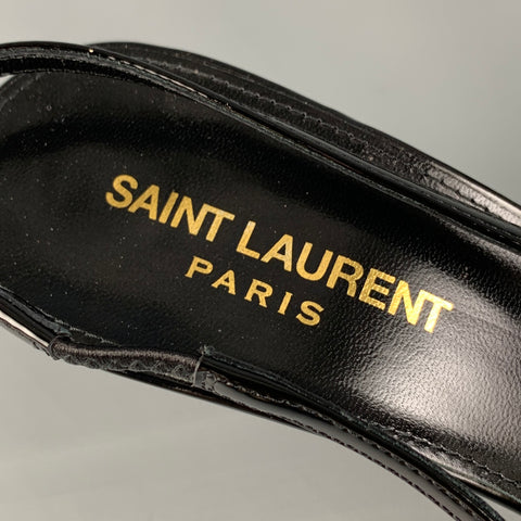 SAINT LAURENT Talla 7.5 Zapatos de tacón Vesper con tira trasera en charol negro y plateado