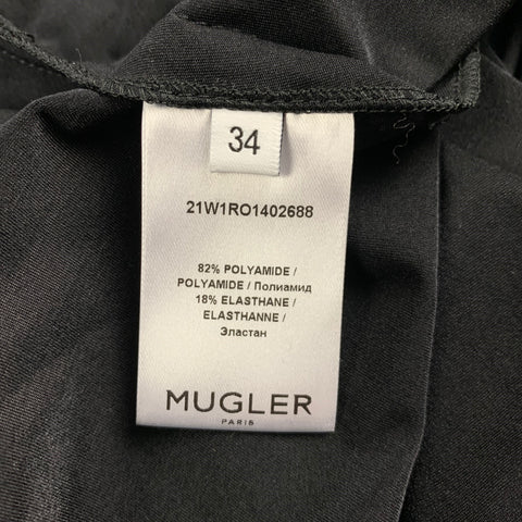 MUGLER Size 2 Black Polyamide Ruched Cut-Out Long Sleeve Dress