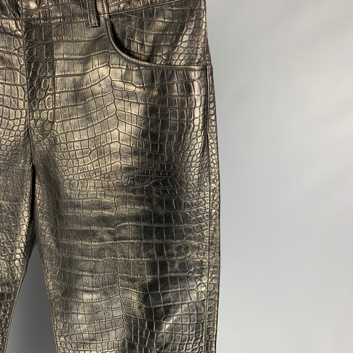 ROBERTO CAVALLI Size 38 Gunmetal Embossed Leather Casual Pants