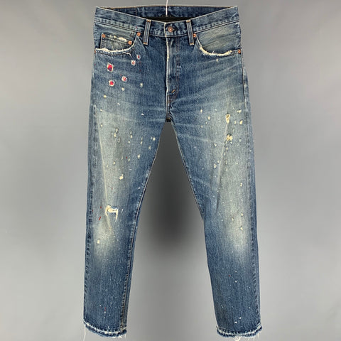 LEVI STRAUSS Size 32 Blue Paint Splatter Distressed Jeans