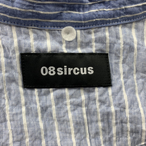 08SIRCUS Size L White & Blue Stripe Cotton Button Up Long Sleeve Shirt