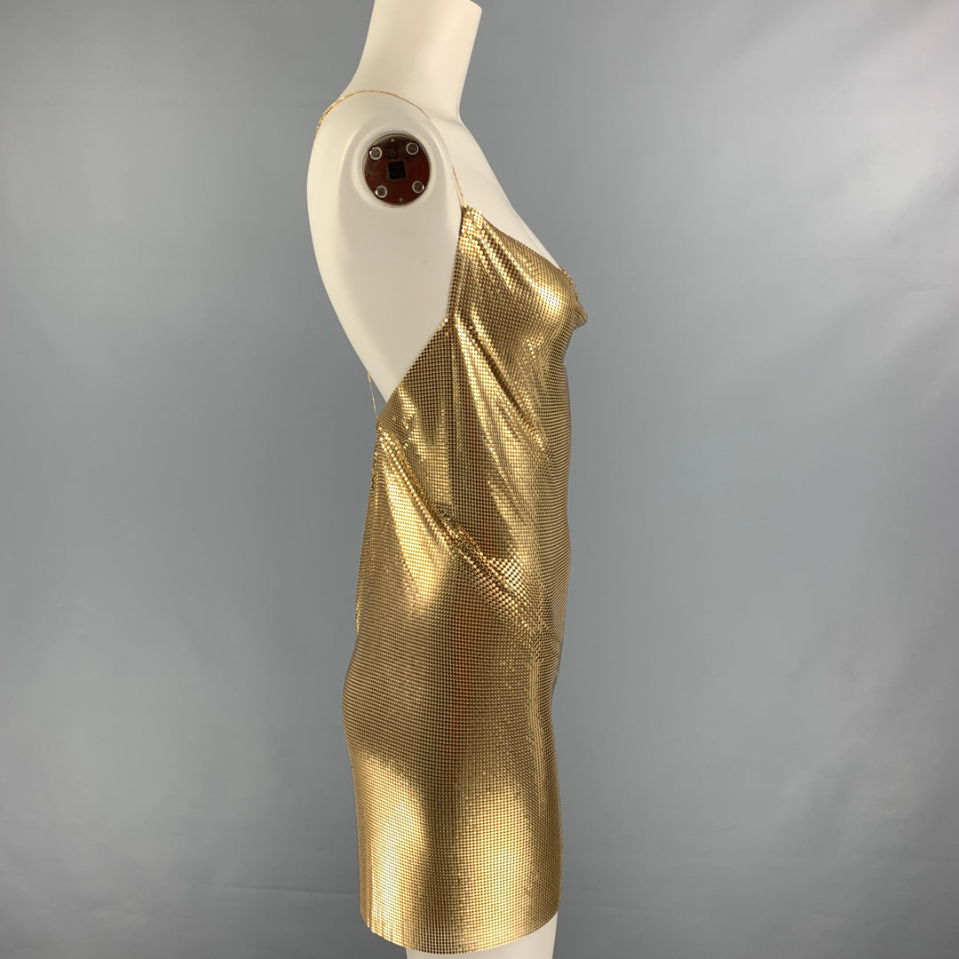 FANNIE SCHIAVONI Size S 18k Gold Mesh Spaghetti Straps Cocktail Dress
