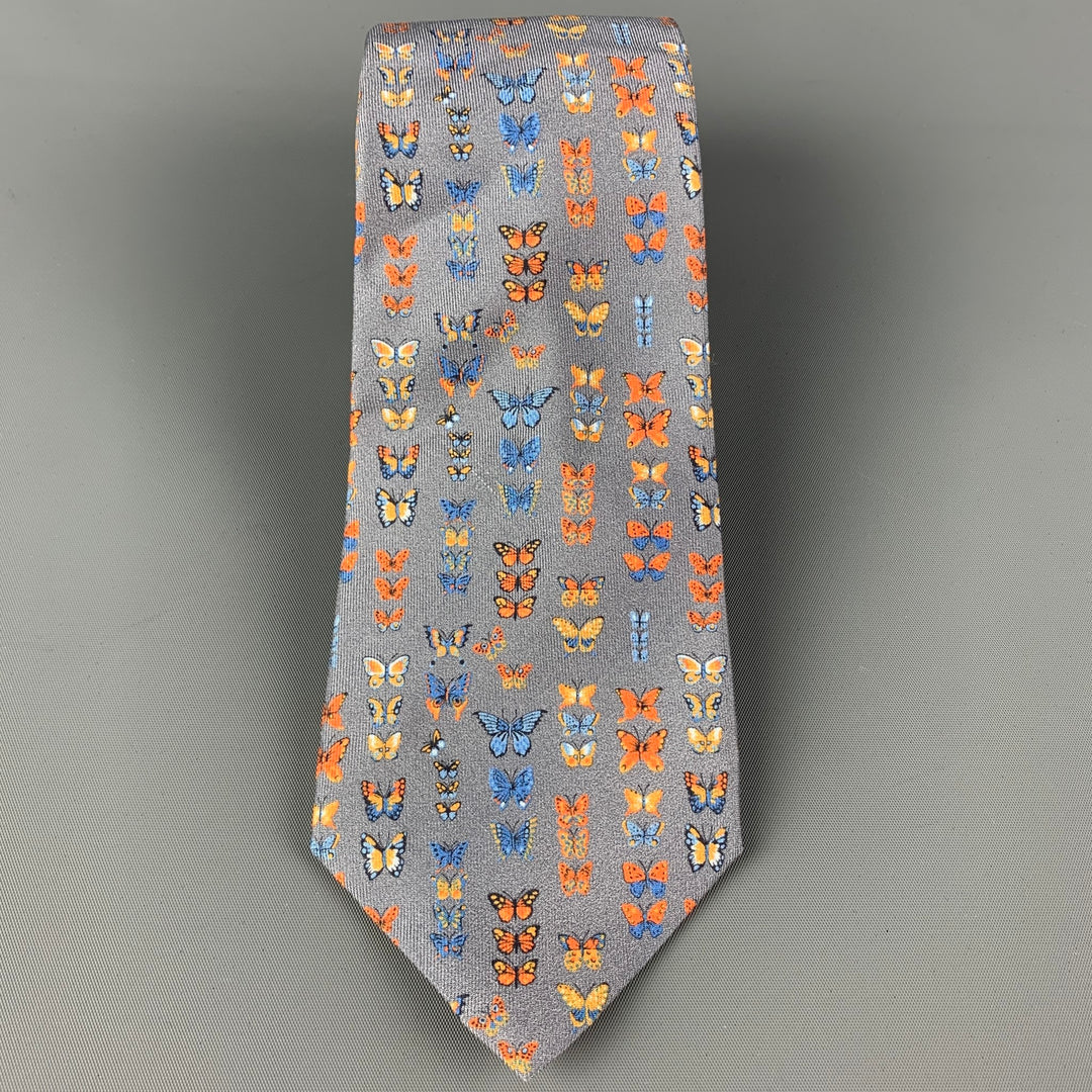 DIOR HOMME Grey Multi-Color Butterfly Silk Tie