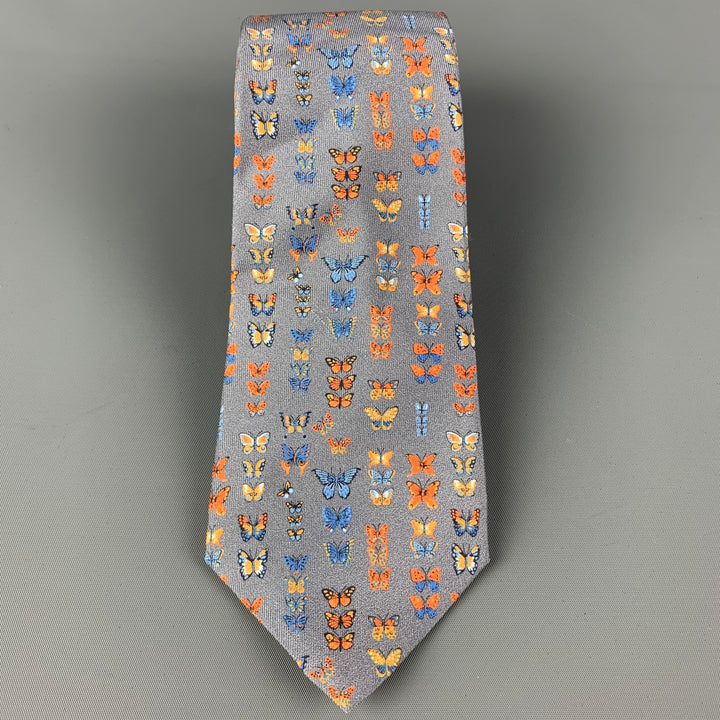 DIOR HOMME Grey Multi-Color Butterfly Silk Tie