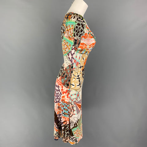 BLUMARINE Size 2 Multi-Color Acetate Blend Abstract Short Sleeve Dress