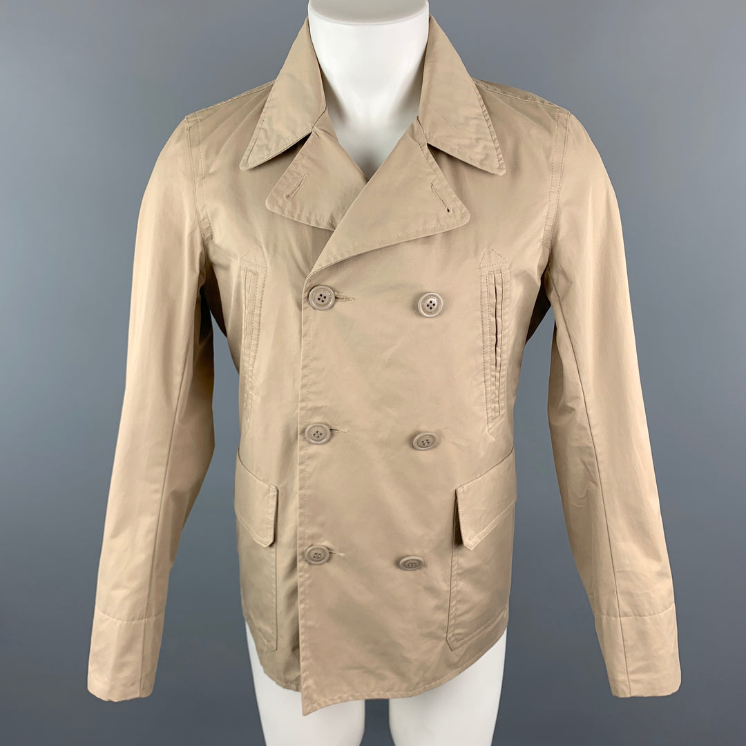 WOOLRICH Size S Tan Cotton Blend Pointed Collar Double Breasted Jacket