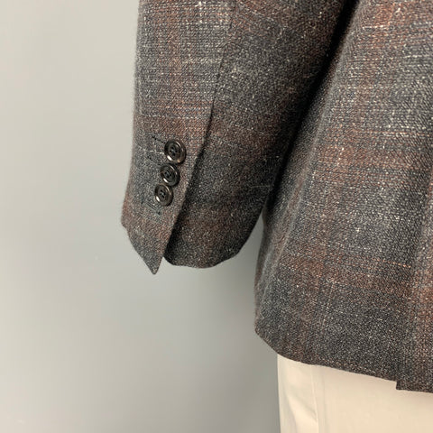 ERMENEGILDO ZEGNA Size 48 Regular Charcoal & Brown Woven Cashmere Blend Notch Lapel Sport Coat