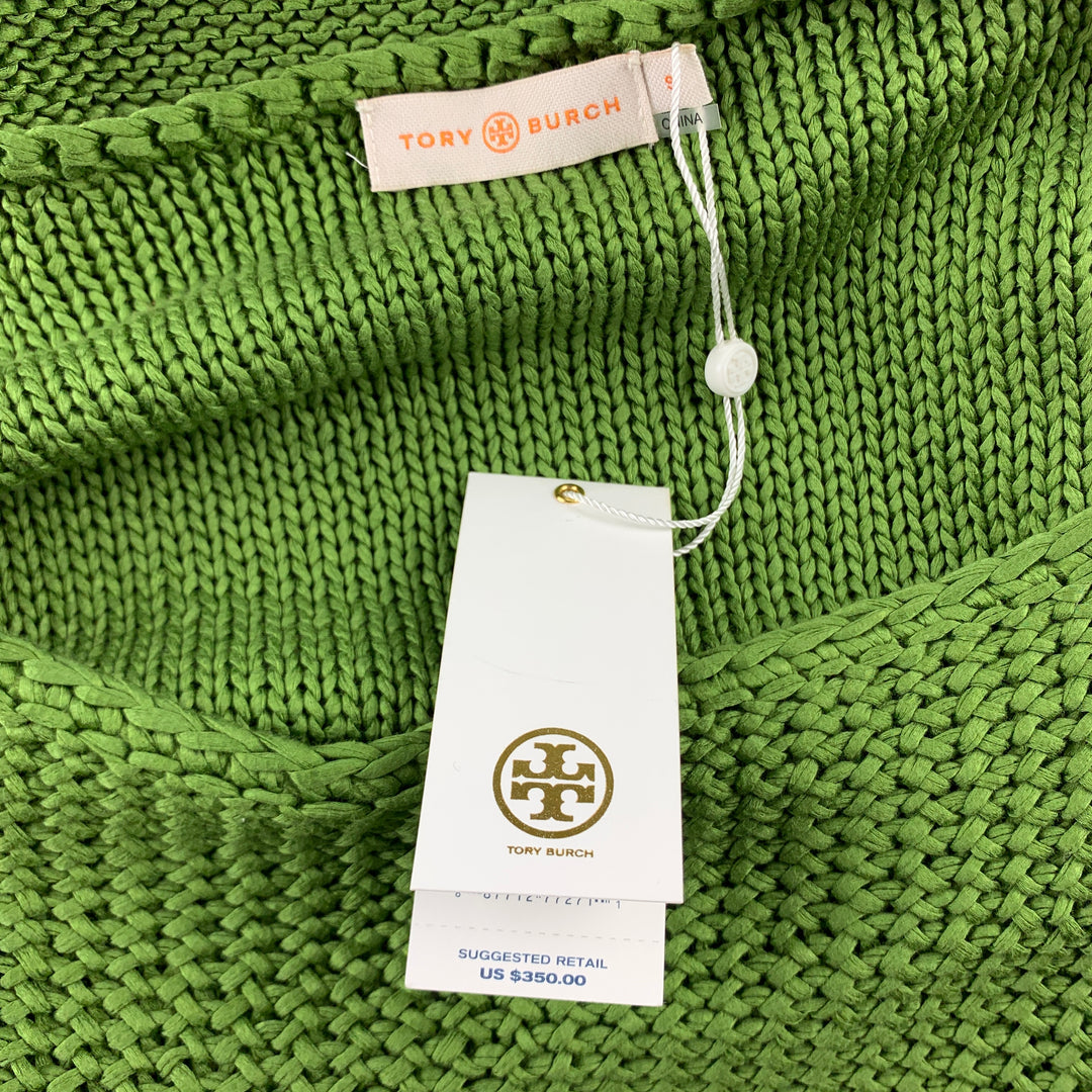 TORY BURCH Size S Green Knitted Cotton Short Sleeve Pullover