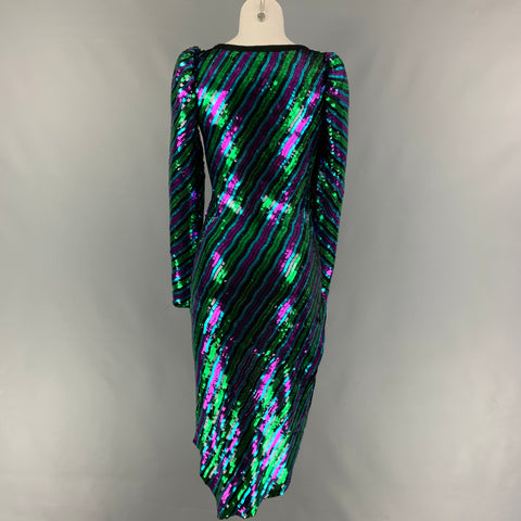 MARC JACOBS Pre-Fall 2019 Size 2 Black Multi-Color Stripe Asymmetrical Disco Dress
