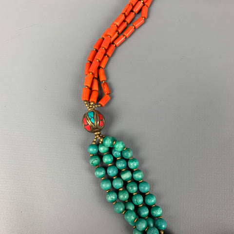 Collier VINTAGE en laiton turquoise corail