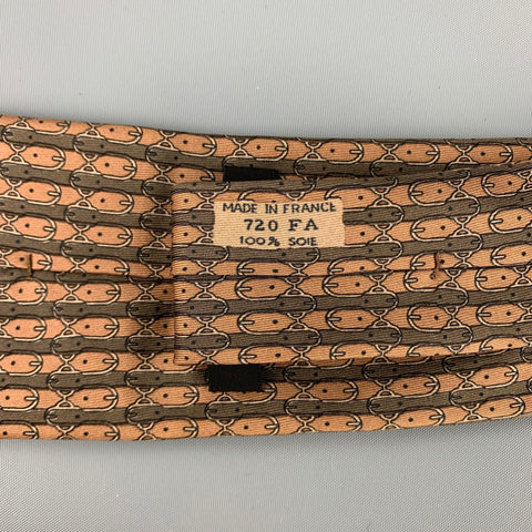 HERMES 720 FA Corbata de seda ecuestre marrón