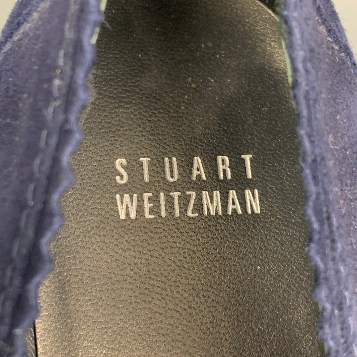 STUART WEITZMAN Taille 6,5 Mocassins plats en daim gris marine à matériaux mélangés