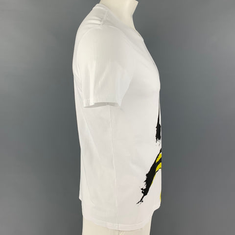 BURBERRY Size L White Black Print Cotton Crew-Neck T-shirt