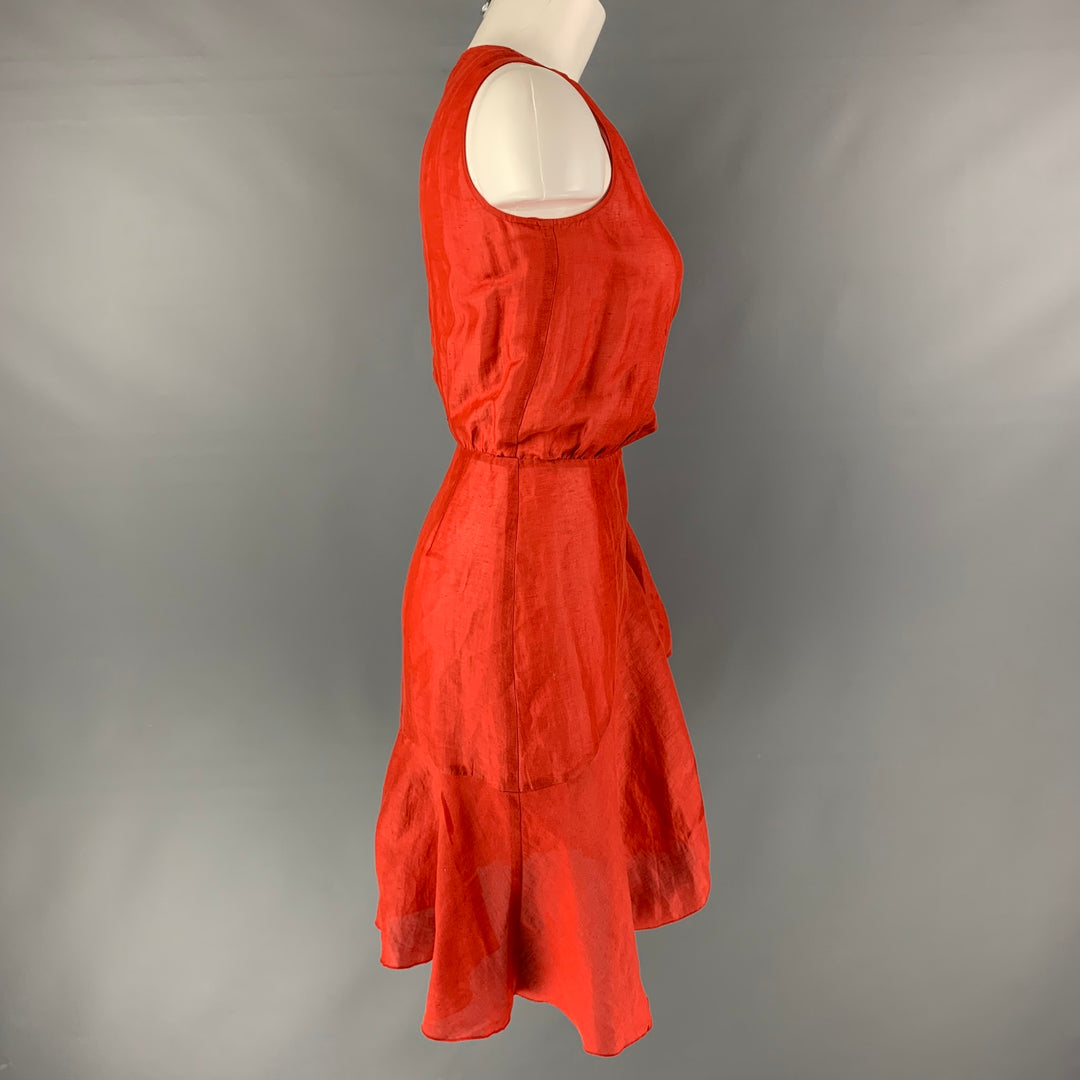VALENTINO Size 4 Orange Linen &  Silk Solid Wrap Dress