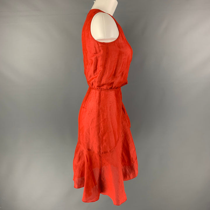 VALENTINO Size 4 Orange Linen &  Silk Solid Wrap Dress