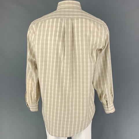 LUCIANO BARBERA Size L Beige Window Pane Cotton Button Down Long Sleeve Shirt
