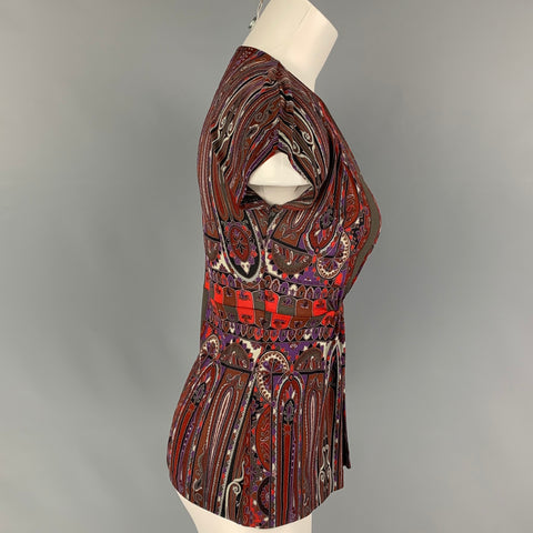 ETRO Taille 4 Haut décontracté sans manches en rayonne rouge marron Paisley