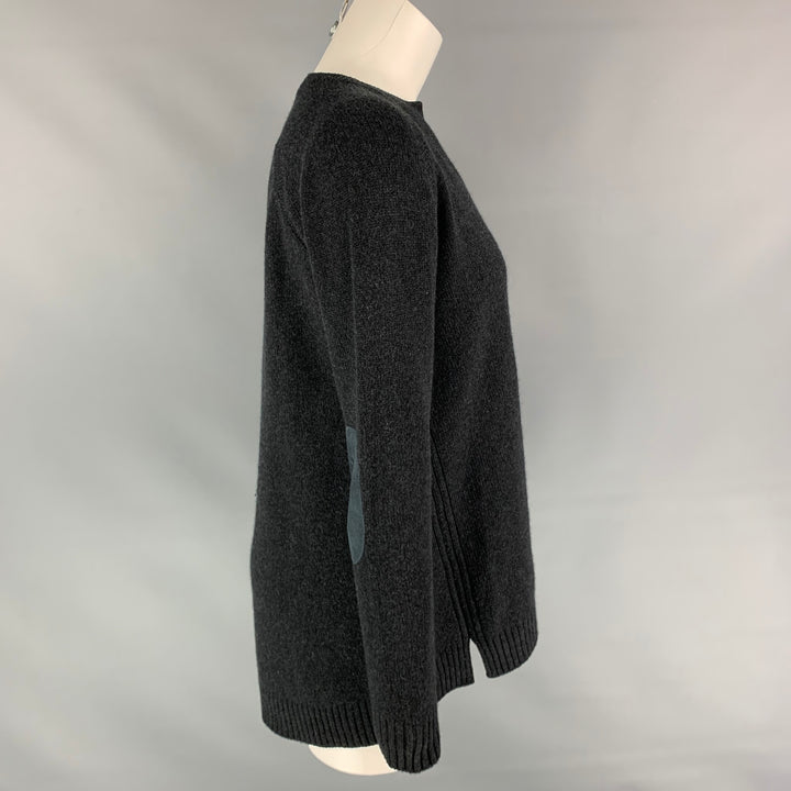 LORO PIANA Size 8 Charcoal Knitted Cashmere Heather Suede Oversized Sweater
