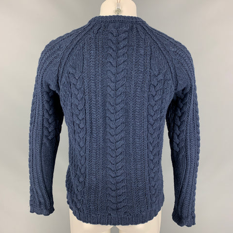 BURBERRY PRORSUM 2011 Size S Blue Cable Lambswool Rabbit Fur Mulberry Silk Sweater