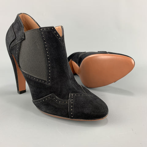 ALAIA Botines puntiagudos con tacón de ante negro talla 7