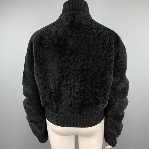 CALVIN KLEIN Taille 8 Veste zippée en peau de mouton texturée noire