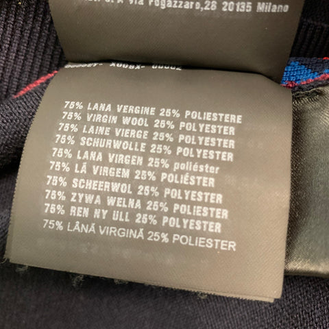 PRADA Taille S Marine Rouge Tissus Mélangés Laine Vierge Polyester Pull à Col Rond