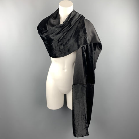 VINTAGE Black Mixed Materials Velvet Silk Beaded Shawl