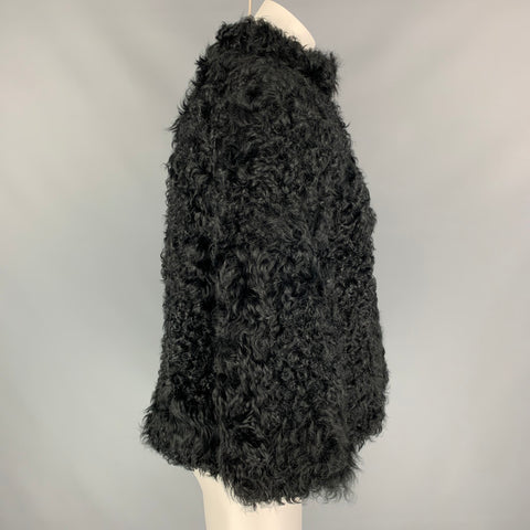 EMPORIO ARMANI Size 4 Black Lamb Cropped Jacket