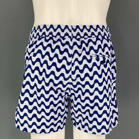 FRESCOBOL CARIOCA Size 30 White Blue Zig Zag Polyamide Swim Trunks